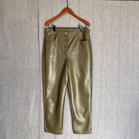 Aritzia Wilfred Melina Bough Green High-waisted Vegan Leather Pants Plus Size 16 - Picture 3 of 10
